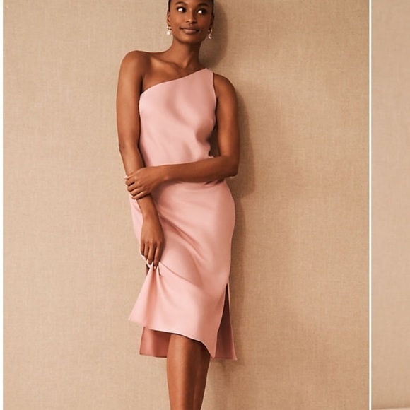 NWT BHLDN Audrie Satin One Shoulder Pink Midi Dress Size 8